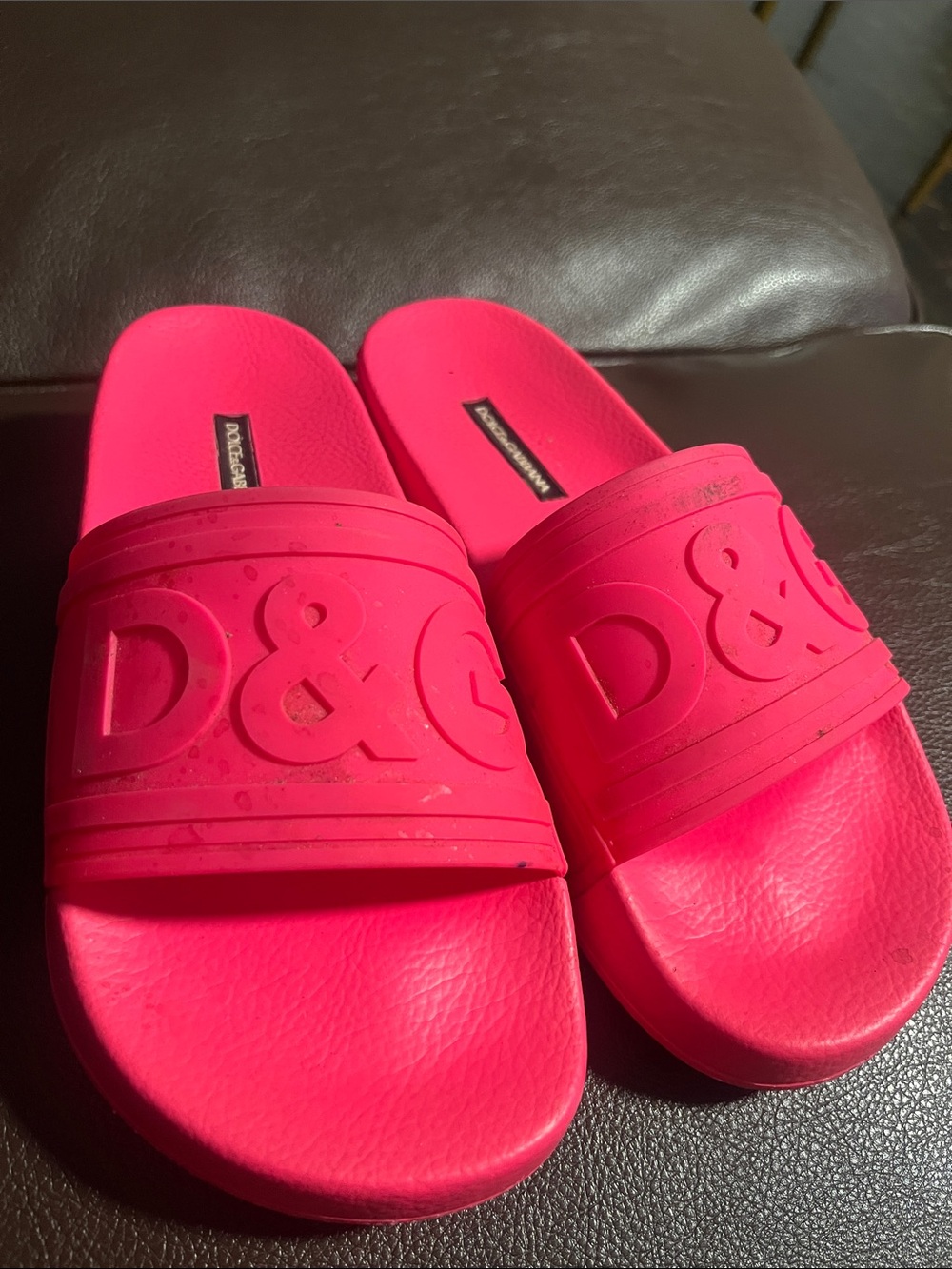 Dolce & Gabbana Neon Pink D&G Logo Slide Sandals